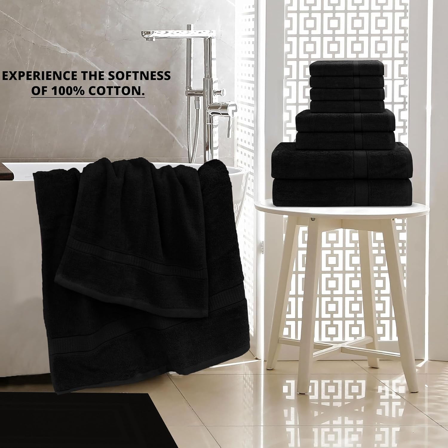 Gold Textiles Luxury 10 Piece Towel Set (Bath Mat 27x54, Hand Towel 16x30, Washcloth 13x13, Bath Mat 22x34) Ultra Plush Absorbent Cotton Towels For Bathroom (Black, 10 Piece Towel Set)