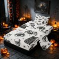 thumbnail image 2 of Homewish Halloween Skull Bat Cat Twin Sheets, Mushroom Eye Floral Bedding, Black White, 3-Piece (1 Flat Sheet, 1 Fitted Sheet and 1 Pillowcase), 2 of 4
