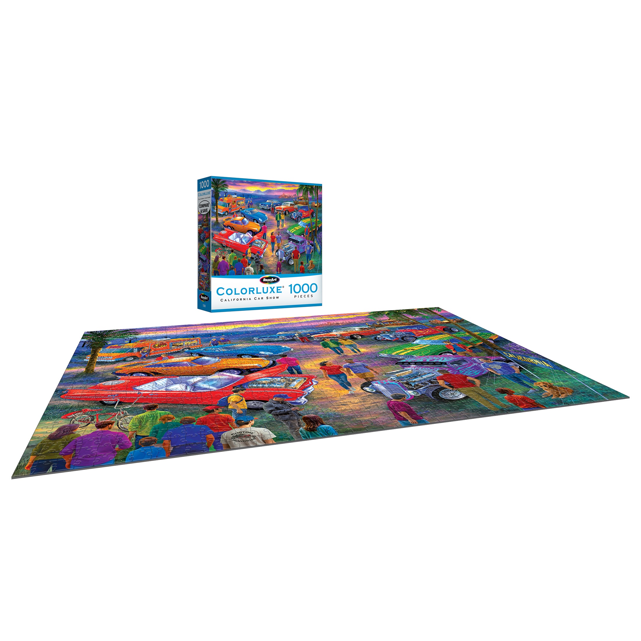 RoseArt Colorluxe 1000-Piece California Car Show Adult Interlocking Jigsaw Puzzle