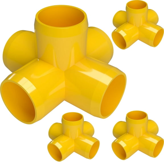FORMUFIT PVC Fitting, 5-Way Cross Side Outlet, Furniture Grade, 1-1/4" Size, Yellow, 4-Pack (F1145WC-YE-4)