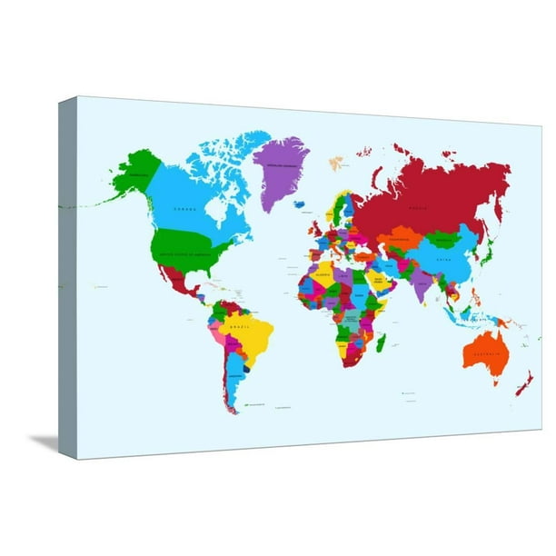 World Map - Colorful Countries Stretched Canvas Print Wall Art By ...