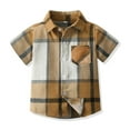 thumbnail image 3 of Gyratedream Toddler Little Boy Single-breasted Button down Shirt 2 Pieces Infant Kids Plaid Print Short Sleeve Lapel Collar Shirt Baby Child Summer Casual Clothes for 3 Months-8 Years, 3 of 5