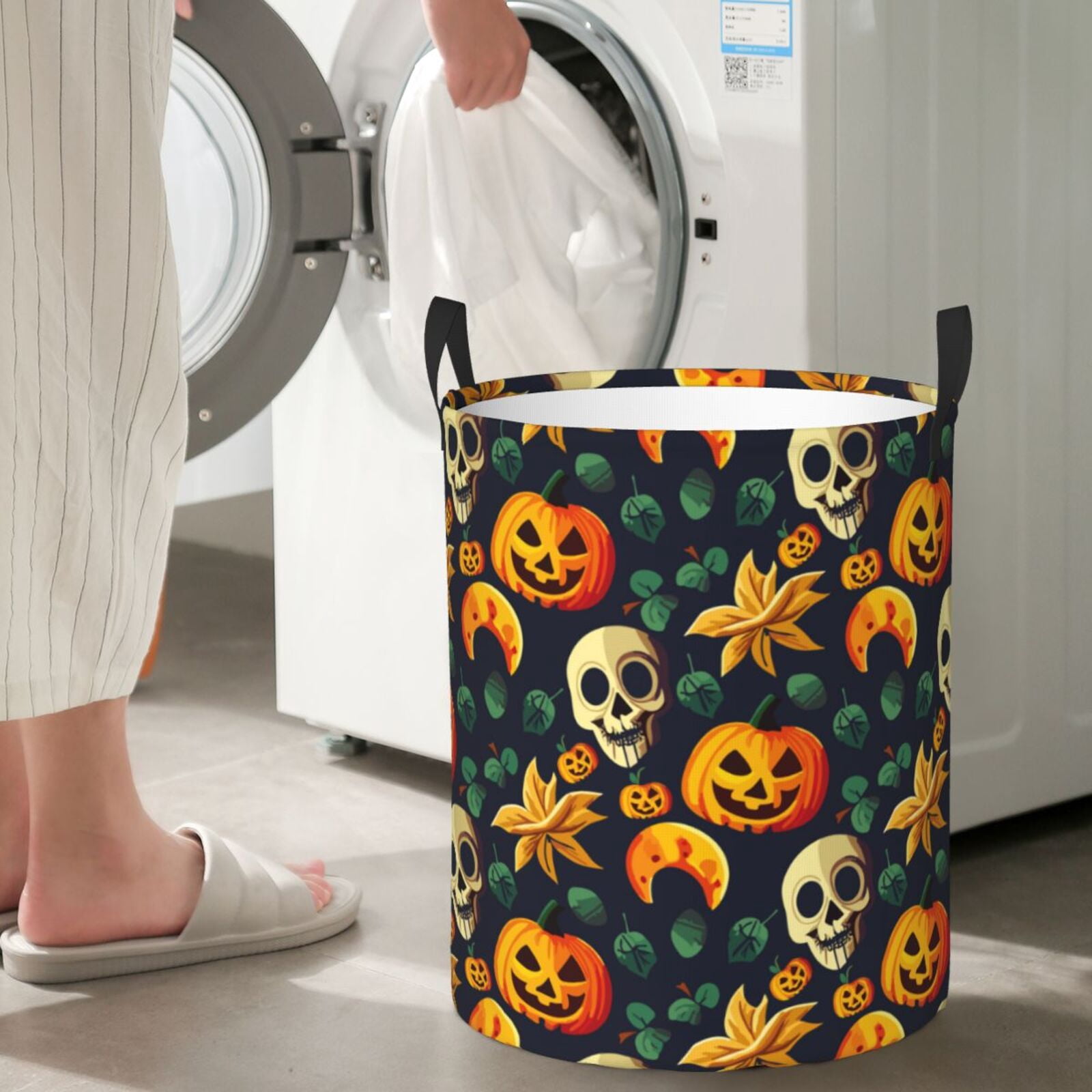 Large Laundry Basket with Handles - Halloween Skull Kids Baby Dirty Clothes Laundry Hamper for Bedroom Aesthetic