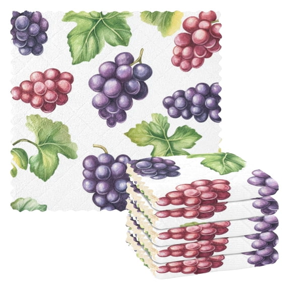 6 Pieces of Kitchen Towels 11x11Inch Kitchen Dish Cloths Kitchen Dish Towels Reuseable Cleaning Cloths Cartoon Grape