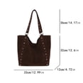 thumbnail image 2 of HUISZJ Faux Suede Shoulder Bag, Rivet Handheld Tote Bag, Large Capacity Shoulder Bag for Shopping Work School (Coffee), 2 of 10