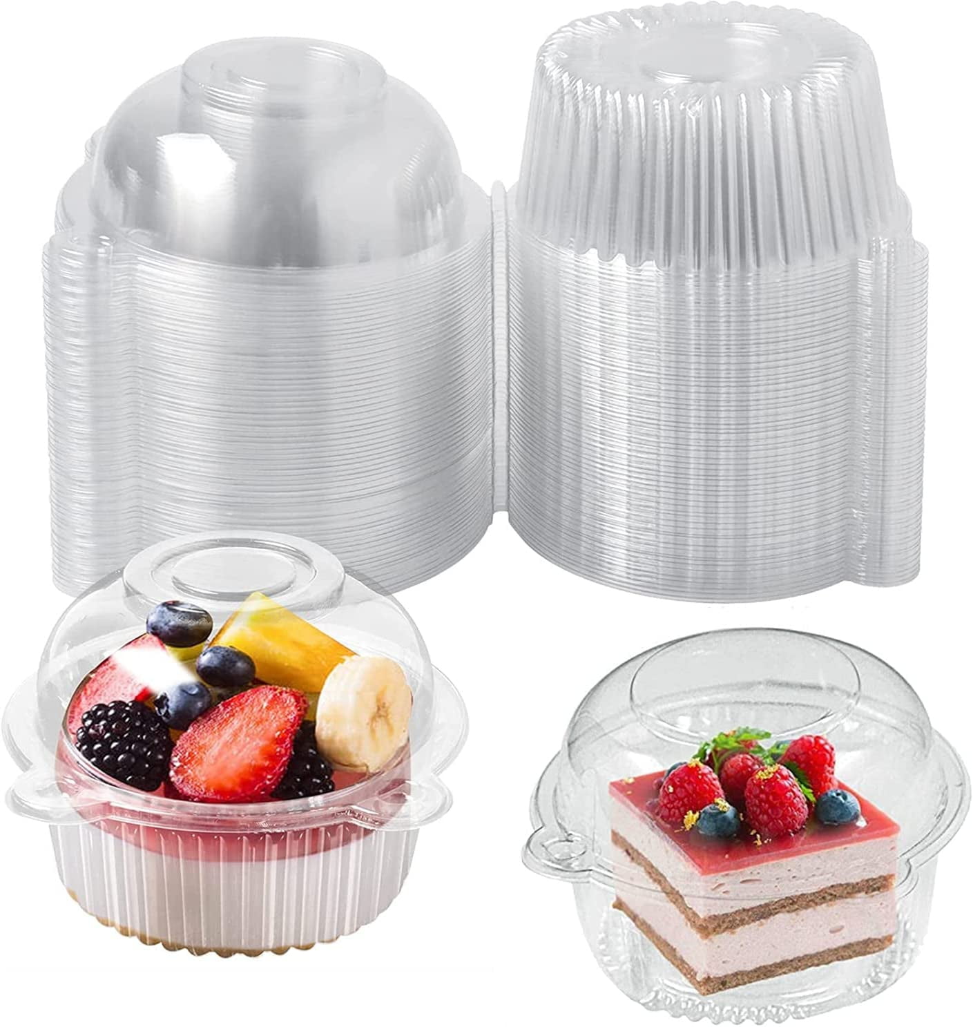 50 Pcs Plastic Individual Cupcake Containers, Disposable Cupcake Holders with Lid, Clear Cupcake