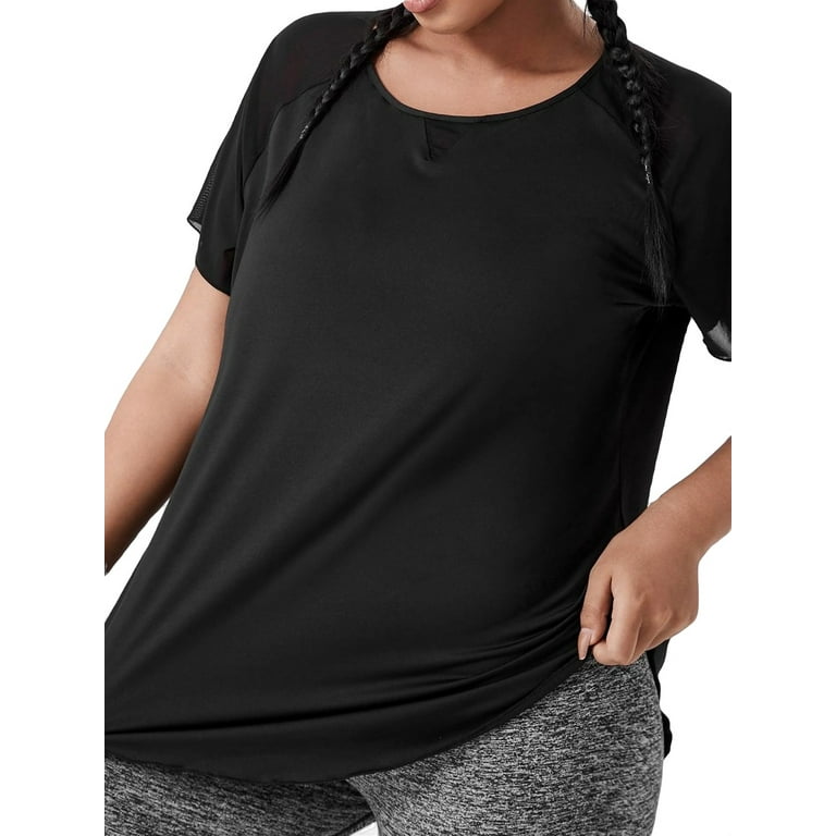 Women's Plus Size Short Sleeve Split Back Sports Top Athletic Gym Shirts  1XL(14) 