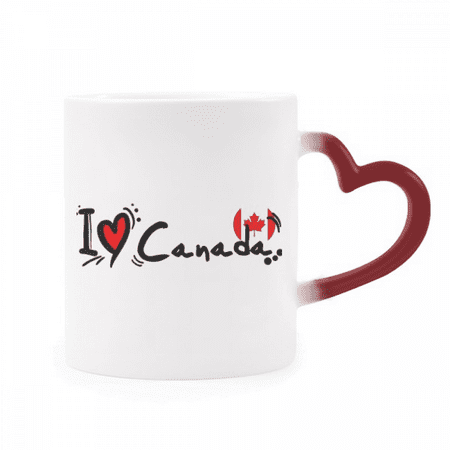

I Love Canada Word Flag Heart Heat Sensitive Mug Red Color Changing Stoneware Cup
