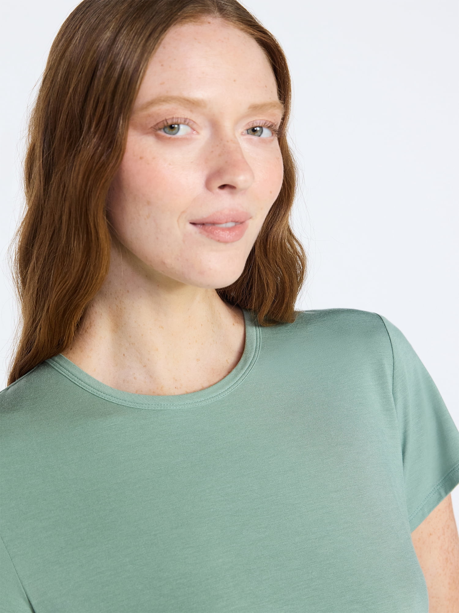 Joyspun Women’s Scoop Neck Sleepwear Modal Tee with Short Sleeves, Sizes S-3X
