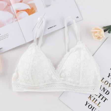 

Lace No Steel Ring Sports Yoga Bra Beauty Back Wrapped Chest Comfortable Skin Bra Stretch Triangle Cup Chen Padded White
