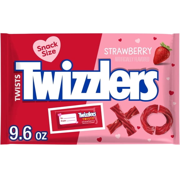 TWIZZLERS Twists Strawberry Flavored Snack Size Chewy, Valentine's Candy Bag, 9.6 oz