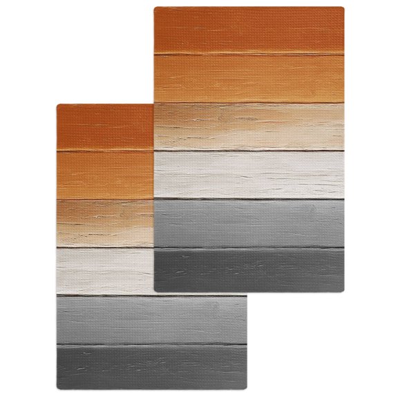 Orange Gray Hand Towels Set, Waffle Weave Kitchen Towels 2 Pieces, Farmhouse Retro Gradient Wooden Grain Microfiber Hair Face Bath Tea Towel Absorbent Quick Drying Cleaning Dish Cloths, 15.7"x23.6"