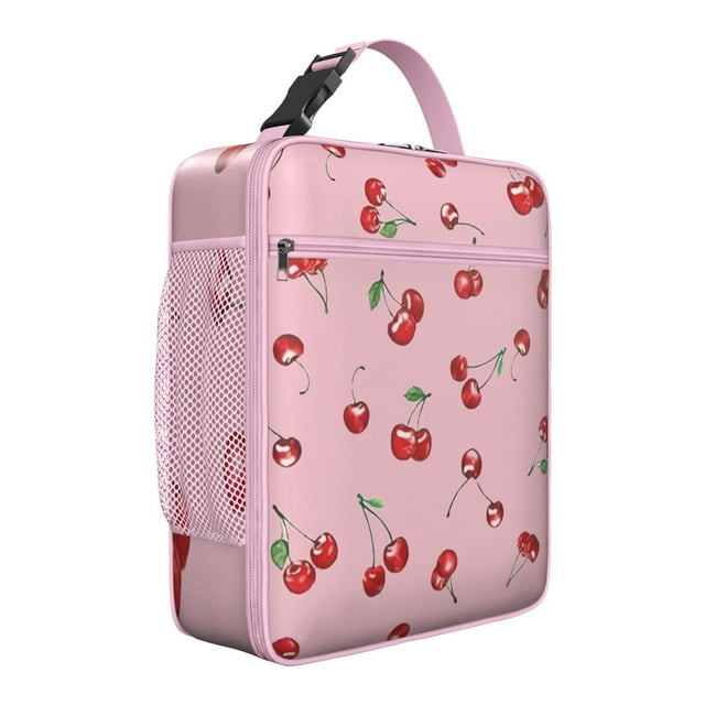 Sac à Lunch Cerise – Motif de Fruits Cerises Rouges Mignon Design Esthétique pour Amateurs de Cerises Illustration d'Art de Bonbons Rose Doux Sac Isotherme Réutilisable