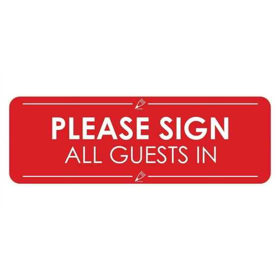 Signs ByLITA Standard Please Sign All Guests In Door or Wall Sign Easy Installation | Shared Accommodation | Sign for Home, Business, AirBNB and Office Spaces Sign (Red) - Large