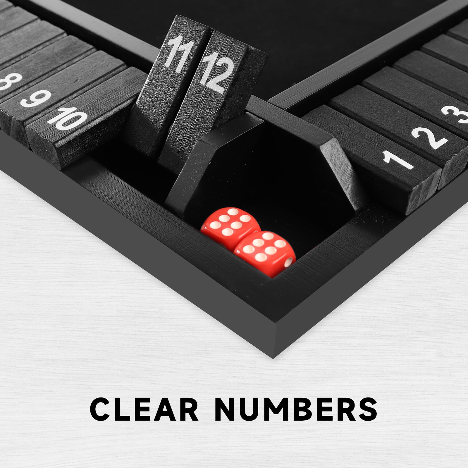 GSE Games & Sports Expert 4-Player 12 Numbers Wooden Shut The Box Dice Board Game with 8 Dices Classic Tabletop Version of Popular English Pub Game - Black