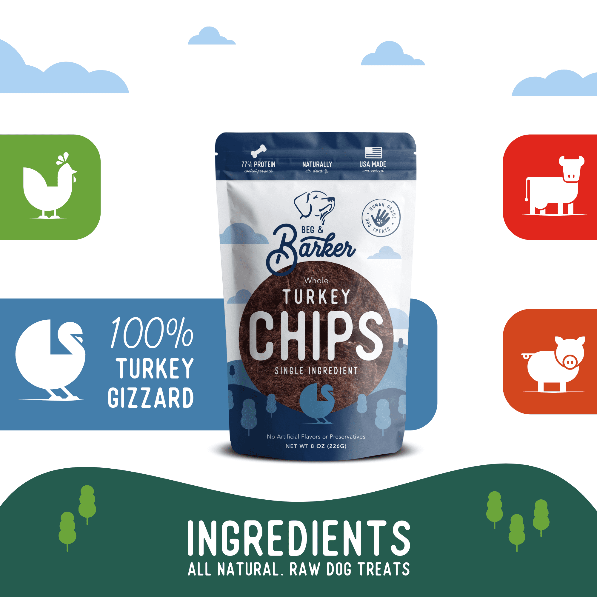 Beg & Barker Single Ingredient Chicken Chips for Dogs Treats Case of 12