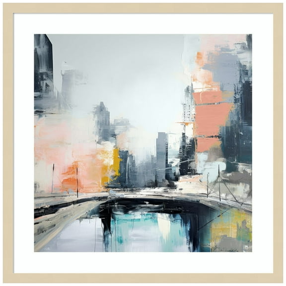 Amanti Art Pink New York Skyline III Wood Framed Wall Art Print