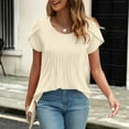 thumbnail image 2 of DondPO Womens Tops Womens Solid Color Casual Round Neck Pleated Line Chest Petal Short Sleeve T Shirt Top Blouse Womens Dressy Tops Tops for Women Trendy Beige L, 2 of 7