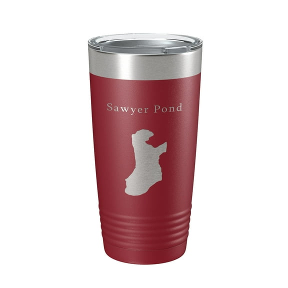 Sawyer Pond Tumbler Lake Map Travel Mug Insulated Laser Engraved Coffee Cup Maine 20 oz Maroon