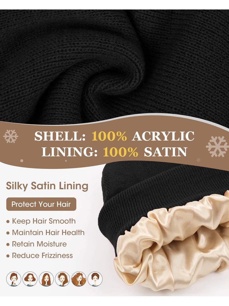 KOITHOT 3 Pcs Winter Satin Silk Lined Beanie Hat Long Knit  display picture 3