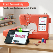 Poolin EOC05RE Home Embroidery Machine for Beginners, 4” × 9.25” Hoop, 7” Touchscreen, Perfect for Small DIY Projects
