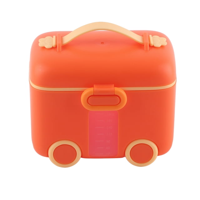 Caja de viaje para leche en polvo para bebé, segura, a prueba de humedad, dispensador portátil de leche en polvo con asa, color naranja rojizo.