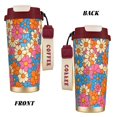 thumbnail image 2 of Stainless Steel Coffee Cup 7.7×2.6×3.5in Tapered Design Nylon Woven Wrist Strap Portable Durable Cup Bottom With Non-Slip Sticker Retro Groovy Flowers Pattern (5), 2 of 8