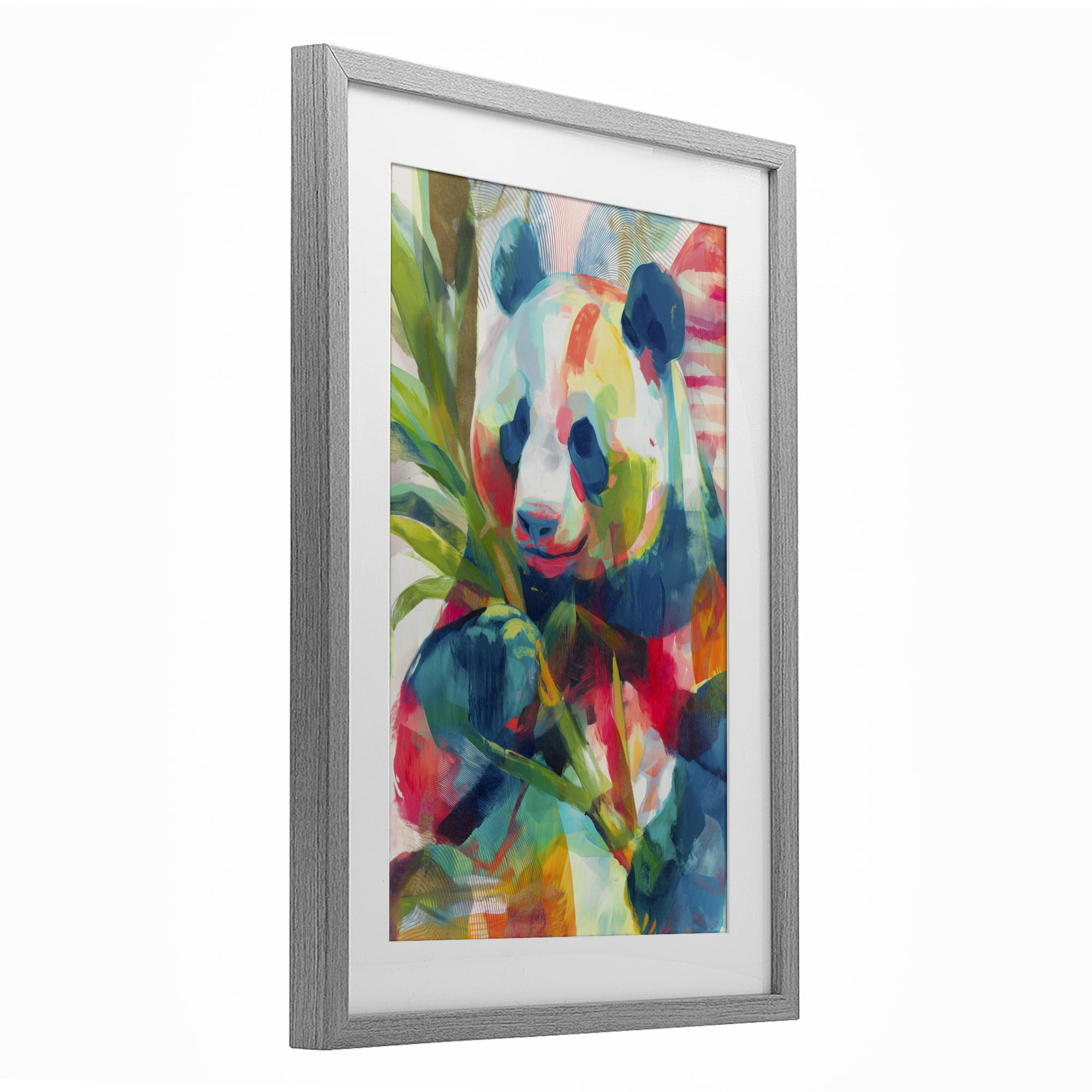 Stupell Industries Expressive Panda In Bloom Gray Framed Print Under Glass, design by Chromatic Storm Studio