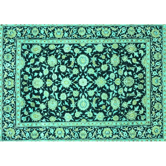 Ahgly Company Indoor Rectangle Persian Turquoise Blue Traditional Area Rugs, 8' x 12'