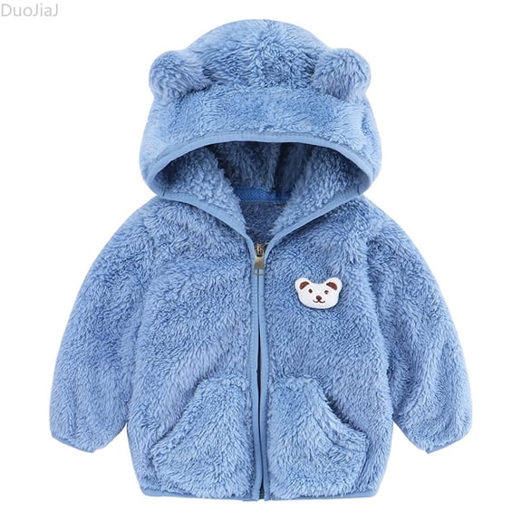DuoJiaJ Boys' Bear Ear Hooded Jacket,Warm Zipper Winter Casual Coat,0-6 Months