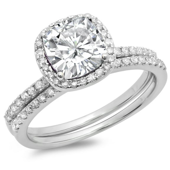 Dazzlingrock Collection 10K White Sapphire & White Diamond Bridal Halo Engagement Ring Set 1 3/4 CT, White Gold, Size 7.5