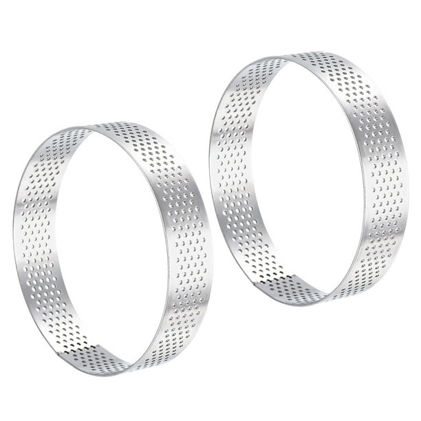2uds Inoxidable Acero Pastel Anillos para Hornear, Perforado Pastel Mousse Anillo Cocina Hornear Calor Resistente 3.5 Diámetro, 0.8 Altura, para Pastel Postre, Plata