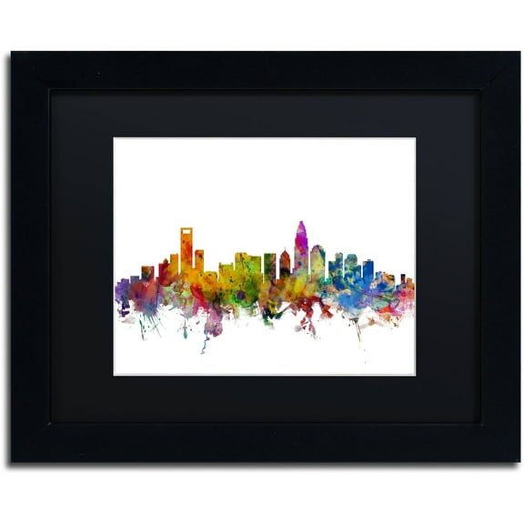 Trademark Fine Art 'Charlotte North Carolina Skyline' Canvas Art by Michael Tompsett, Black Matte, Black Frame