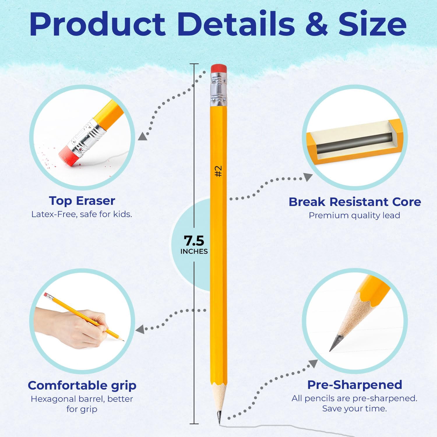 Rosmonde Pencils Bulk, 1250 Pack, Pre-Sharpened #2 HB Yellow Pencils, Easy Grip, Top Erasers, Smooth Writing, Bulk Set for School, Classroom & Office Supplies, Back to School Use