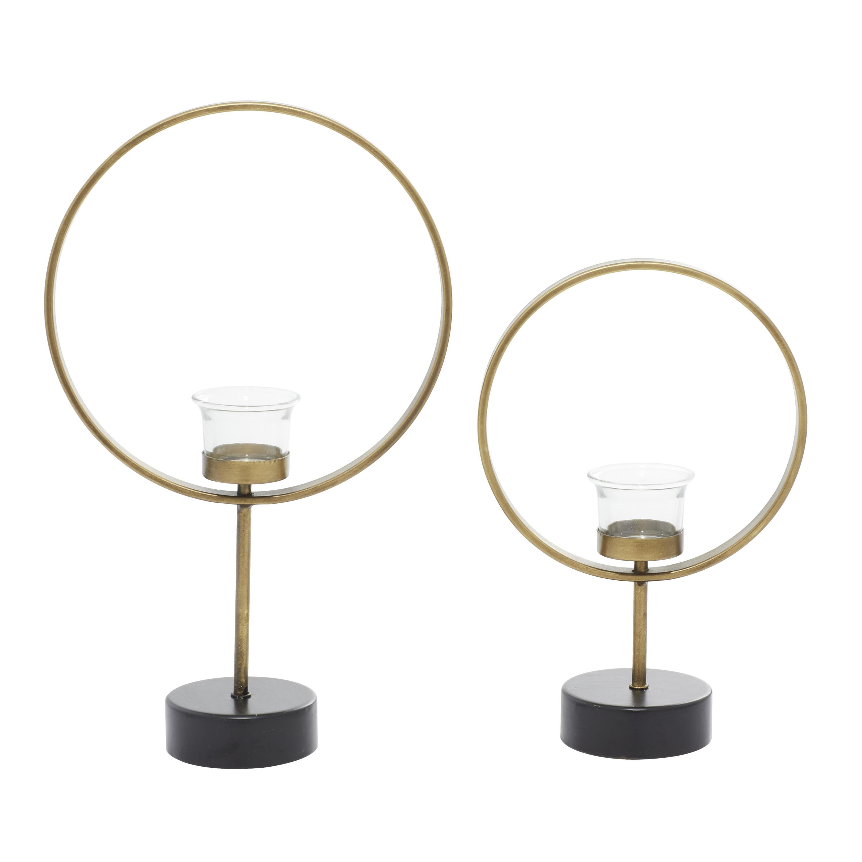 DecMode 2 Candle Gold Metal Circular Votive Candle Holder, Set of 2