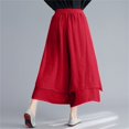 thumbnail image 4 of yunLXC Clearance Women's Pants Cotton And Linen Wide Leg Pants Artistic Solid Color Cropped Pants Women's Skirt Pants women's casual pants with pockets elastic waist Red A, 4 of 5