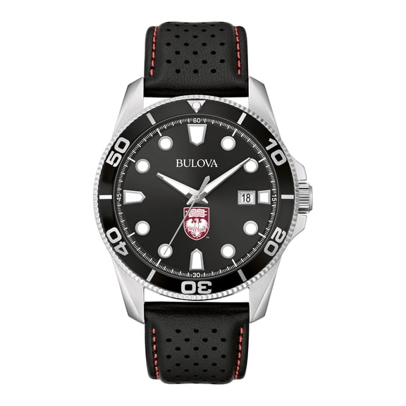 Men's Bulova Black UChicago Maroons Corporate Collection Leather Strap Watch