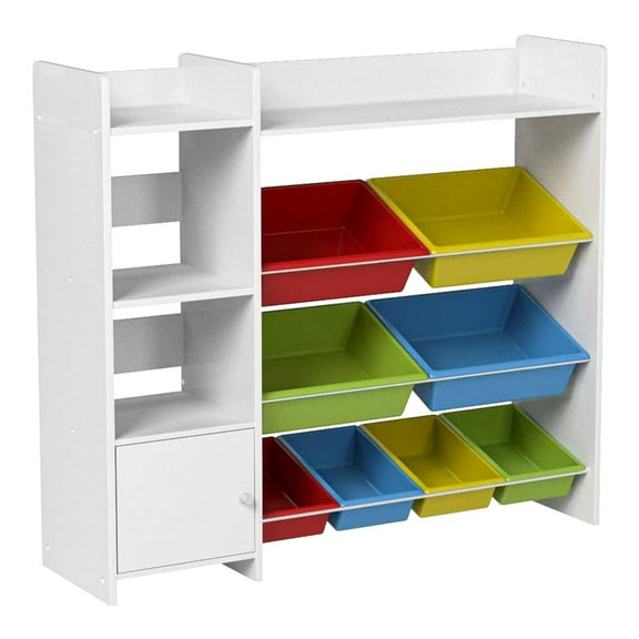 Open Box Sturdis Kids Toy Storage Organizer with Bookshelf, Top Shelf & 8 Toy Bins,