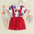 thumbnail image 4 of HCNTES Infant Baby Boy Outfits Dress Clothes Bowtie 4th of July Car USA Romper Shirts Suspender Shorts Overalls Set Summer Suit, 4 of 7