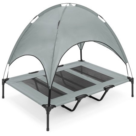 Best Choice Products Outdoor Raised Mesh Cot Cooling Dog Pet Bed for Camping, Beach, 48in, Gray, wit Removable Canopy, Travel (Best Bagged Soil For Raised Beds)