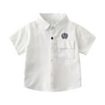 thumbnail image 2 of CYRBOKOToddler Boys'Button Down Shirts, Comfy Cotton Embroidered Short Sleeve Summer Tops White Size 8 T, 2 of 3