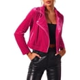 thumbnail image 4 of INSPIRE CHIC Veste de Moto Courte en Velours pour Femme à Revers Cranté avec Fermeture Éclair TP Rose Vif, 4 of 5