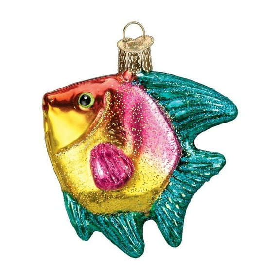 Old World Christmas Ornaments Pink/Yellow Tropical Angelfish Glass Blown Ornaments for Christmas Tree