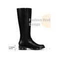 thumbnail image 4 of BLISSFUL STEP Women's Boots Faux Leather Knee High Riding Buckle Side Zipper Chunky Low Heel Boots Black 6, 4 of 6