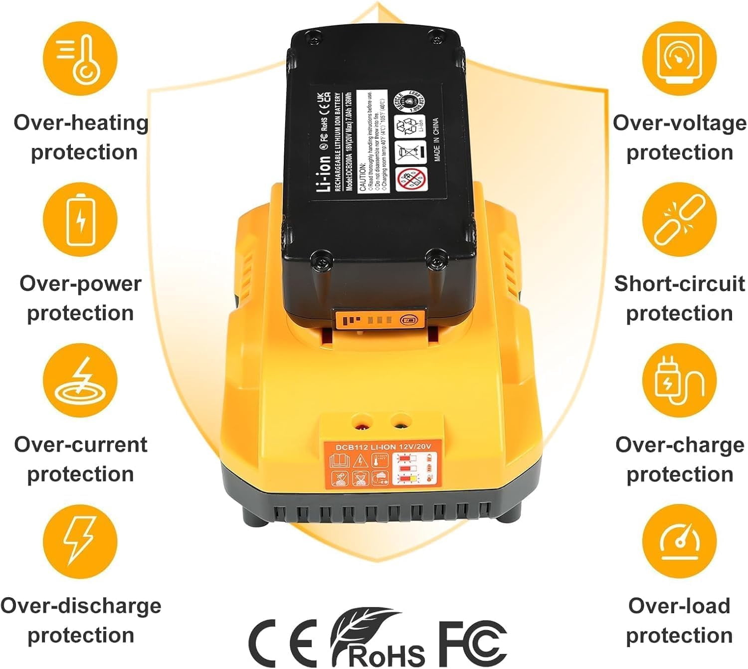20v Max Battery Replacement for de--walt Battery 5.0Ah with DCB112 Battery Charger Station for DCB200 DCB120