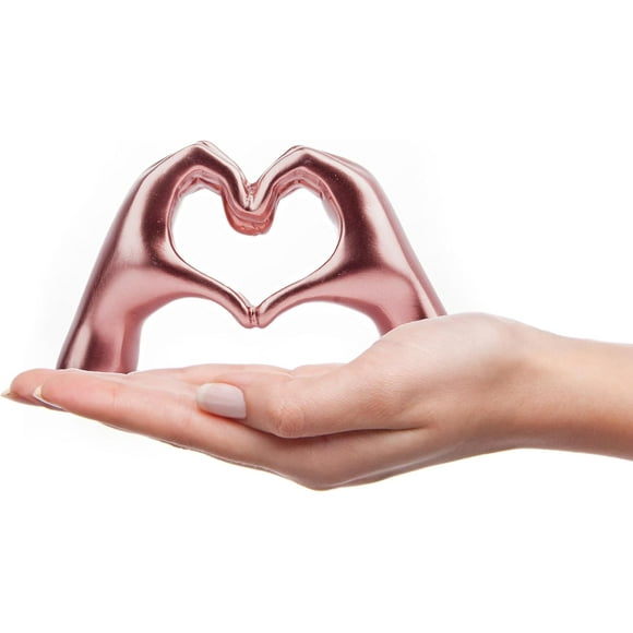 Small Heart Hands Sculpture Decor for Living Room Bedroom Bookshelf Coffe Table, Love Finger Statue Modern Aesthetic Home Decor, Unique Gift for Wedding Christmas Birthday (Shiny Pink)