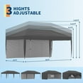 thumbnail image 3 of 10x20 Pop Up Canopy  with 2 Sidewalls Heavy Duty Outdoor Canopy Tent with Portable Roller Bag - 3 Adjustable Height, 4 Weight Bags, 8 Stakes & 6 Guy Ropes, 3 of 7