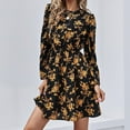 thumbnail image 4 of ZQUUVOU Women's Dress Printed Floral Long Sleeved Round-Neck Dress Yellow,L, 4 of 8