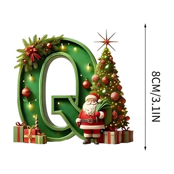 CBI 26 Initial Letter Christmas Ornaments, Green Personalized Christmas Initial with Christmas Tree and Santa Claus, Christmas Tree Decoration Hanging Pendant Xmas Gifts for Kids