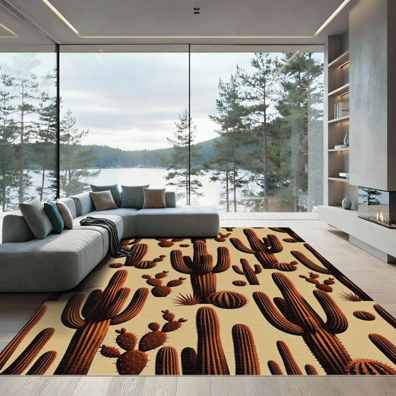 ODIKA 4'x6' Machine Washable Non-Slip Area Rug, Southwestern Terracotta High Traffic Rug, Beige, 938334